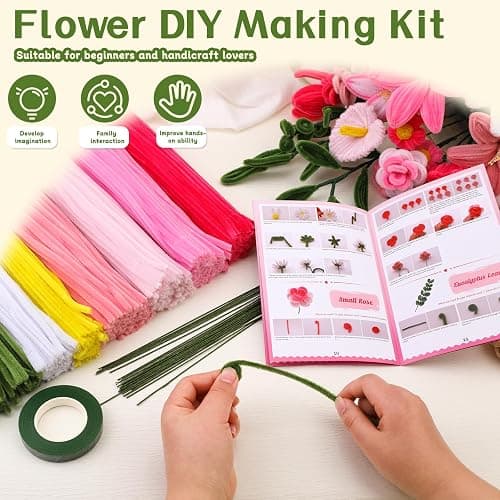 550 Pcs Pipe Cleaners Craft, 7 Colors Chenille Stems Pipe Cleaners Flower Kit, Pipe Cleaner Bulk Flower Making Crafts Kit with Supplies, Instructions for Festival Home Decor thumbnail 3