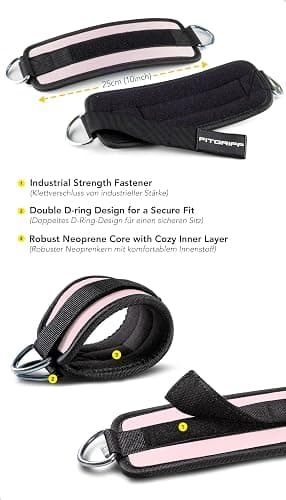 Fitgriff® Ankle Straps V1 for Cable Machine (2 Pieces) - Gym Workout Equipment - Leg Pulley Attachment, Kickback Straps thumbnail 3