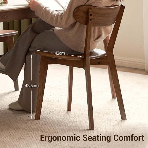 Vadisun Oak Dining Chairs, Kitchen Chairs, 100% Solid Wood Modern Dinner Chair with Curved Backrest, Dining Room Chair for Kitchen, Living Room, Study (2PK, Walnut) thumbnail 3