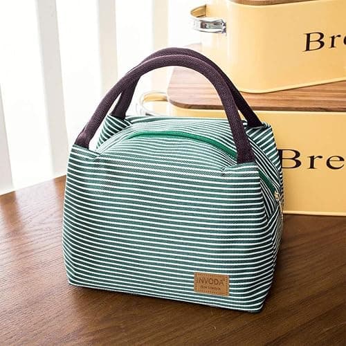 2PCS Lunch Bags Reusable Lunch Tote Bags Portable Lunch Cooler Bag Lunch Holder Insulated Lunch Box Bag for Picnic Office Beach (Green+Red) thumbnail 4