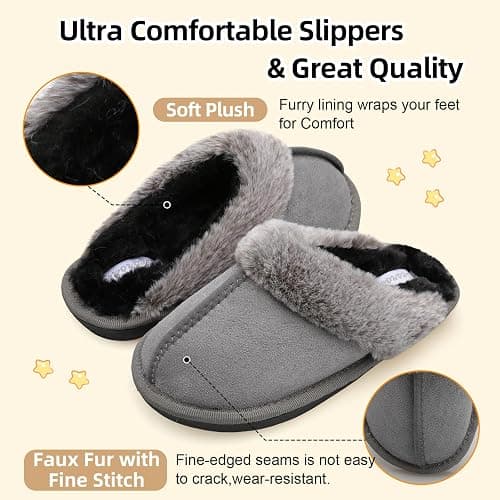 Besroad Kids Slippers Girls Boys Fuzzy House Slippers Warm Memory Foam House Shoes Soft Plush Bedroom Slippers Slides Indoor Outdoor thumbnail 3