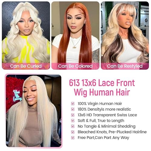 raztcrb 30 inch 613 Lace Front Wig Human Hair 200 Density 13x6 Blonde Wig Human Hair 613 Straight HD Lace Front Wigs Pre Plucked Blonde Human Hair Wig for Women thumbnail 5
