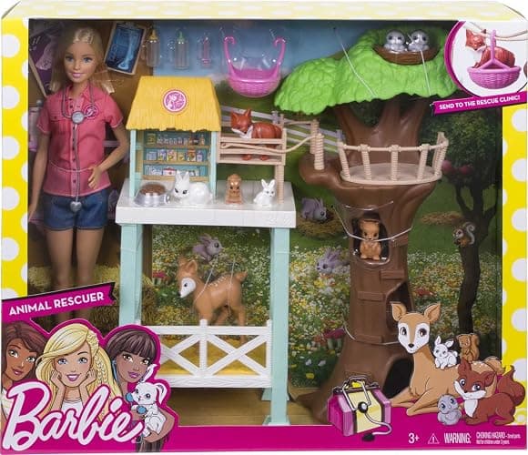 Barbie Vet Doll & Playset, Animal Rescuer Theme with 8 Wildlife Figures, Treehouse, Care Station, Rope Bridge & Accessories thumbnail 6