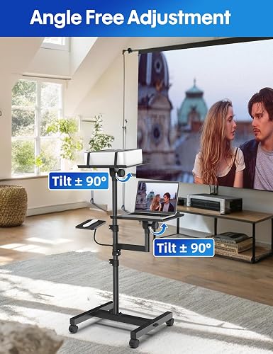 ORWOD Projector and Laptop Stand Tripod, 2 Shelves Mobile Laptop Tripod Stand, Max 47" Height Adjustable Laptop Cart on Wheels, Projector Floor Stand with Ventilated Tray for Podium, Meeting, Couch thumbnail 2