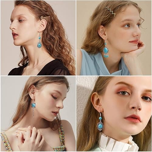 SUNNYCLUE 1 Box DIY 10 Pairs Turquoise Bead Earrings Making Kit Alloy Enamel Leaf Pendants Charms with Turquoise Beads Eye Pin & Earring Hooks for DIY Earring Jewelery Making, Antique Silver thumbnail 6