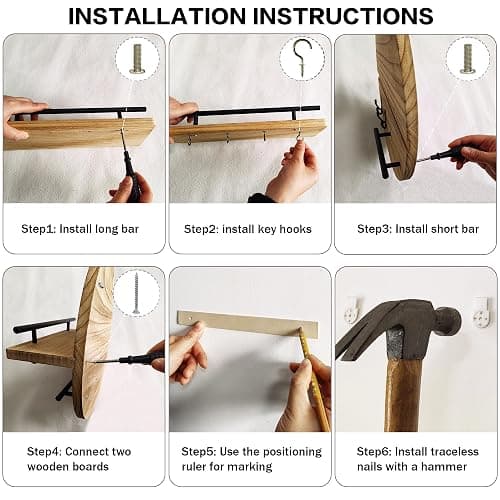 Key Holder for Wall Decorative with Shelf and Hooks, Mail Organizer Wall Mount with Sunglasses Holder, Circular Design Entryway Key Rack Hanger, Rustic Home Decor Boho Wall Decor (White) thumbnail 7