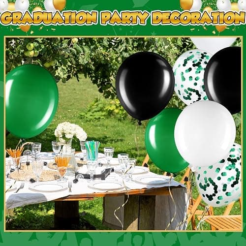 Sratte 60 Pcs 12 Inch Black Green White Balloons Kit Halloween Decorations Confetti Latex Metallic Balloons with 2 Rolls Ribbon Party Favor for Memorial Day, Birthdays thumbnail 5