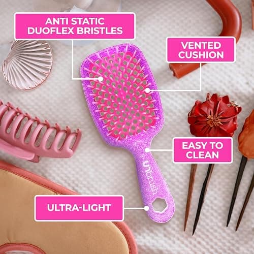 FHI Heat UNbrush Detangling Brush for Pain-Free Brushing on All Wet or Dry Hair Types — Durable DuoFlex Anti-Static Bristles, Lightweight Handle, Vented Hair Brush, Rose Quartz Pink thumbnail 6