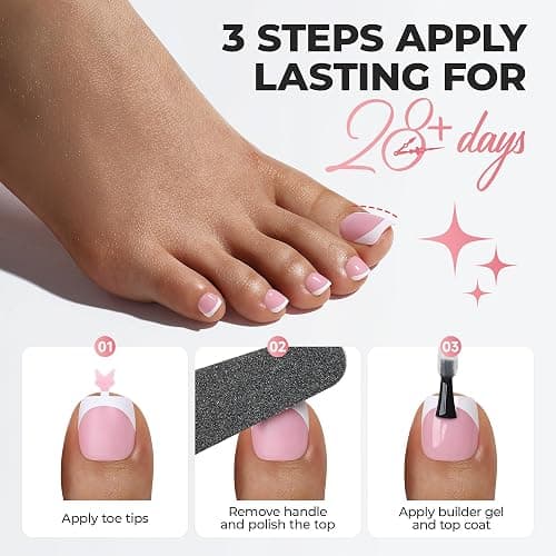 UNA GELLA French Press On Toenails - 15 Sizes Pre-Etched Berry Pink French Toe Nail Press Ons Soft Square Gel False Toenails Fake Toe Nails 180Pcs for Women Big Toes Nail Extensions Pedicure Home DIY thumbnail 2