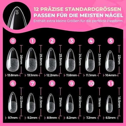 UNA GELLA Mandel Nail Tips, 504 Stück Gel Nagelspitzen Nagel Tips für Gelnägel Almond Full Cover Soft Gel Nails Tips für Acrylnägel & DIY Nagelkunst zu Hause 12 Größen thumbnail 8