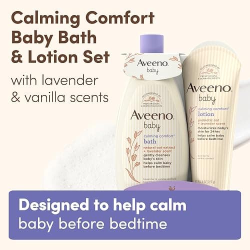 Aveeno Baby Calming Comfort Bath & Body Lotion Set, Nighttime Baby Skin Care Products with Nourishing Oatmeal Plus Relaxing Lavender & Vanilla Scents, Paraben- & Phthalate -Free, 2 Items thumbnail 2