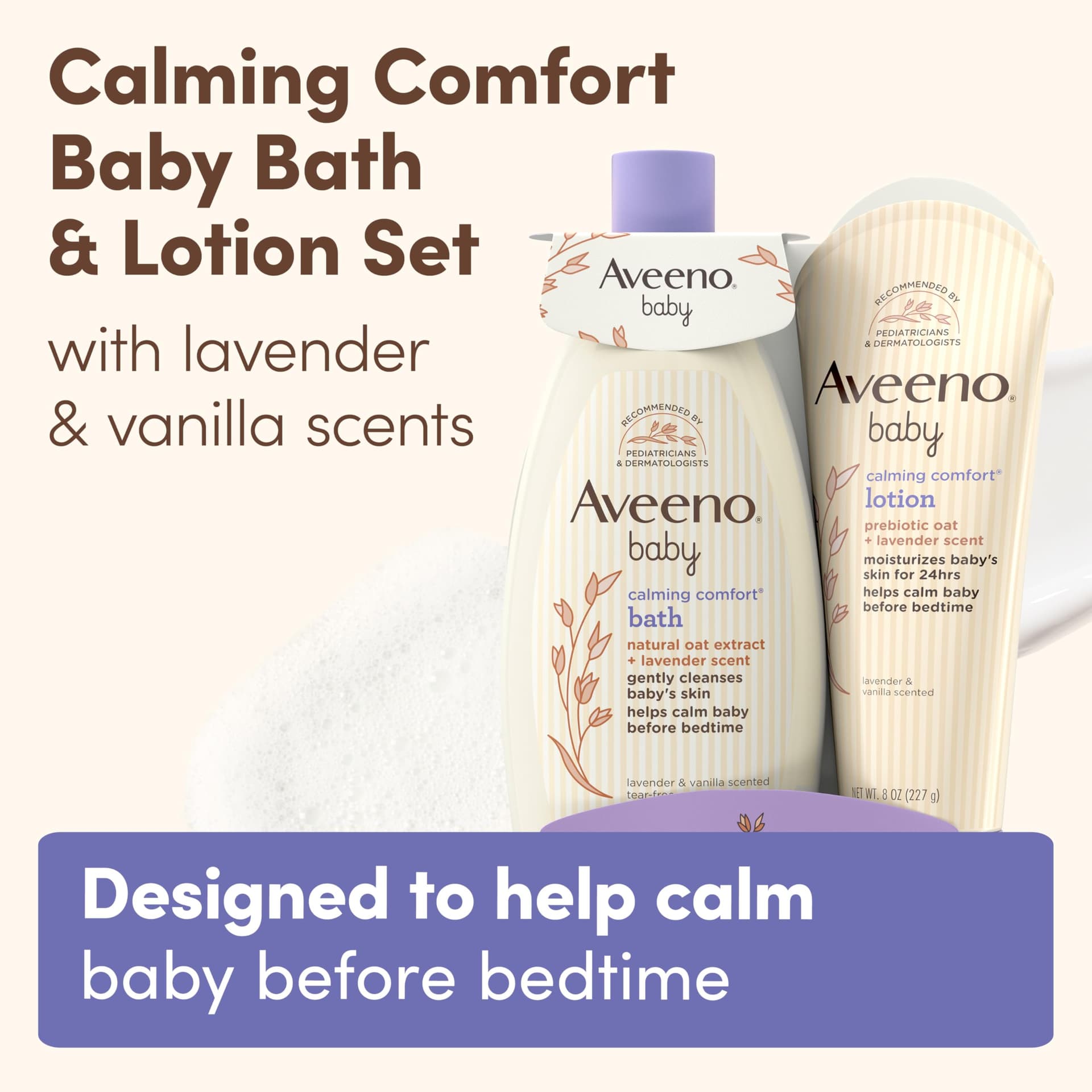 Aveeno Baby Calming Comfort Bath + Lotion Set, Baby Skin Care Products, 2 Items thumbnail 2