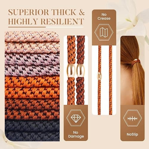 FORENEE 10Pcs Hair Ties for Thick Hair, No Damage - Neutral | Braided elastic ponytail holders with stretch for women and girls; suitable for buns, gym, work, travel and daily wear. thumbnail 2