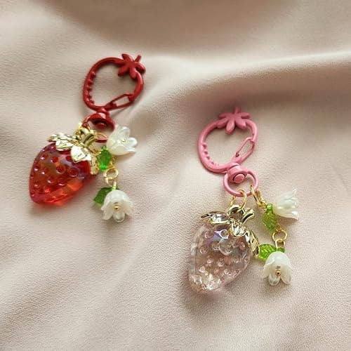 Agromusk Cute Strawberry Keychain,Bag Charms,Kawaii Heart Flower Daisy Key chains Accessories Decor for Girls Purse Gift thumbnail 3