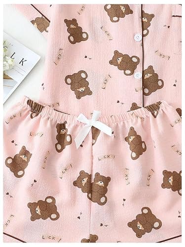 Verdusa Pajamas For Women Set 2 Piece Summer Pajama Sets Cute Pjs Lounge Matching Button Shirt with Shorts thumbnail 6