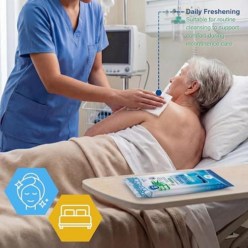 MED PRIDE Hospital Wipes for Bathing, Waterless Rinse Free Bath Wipes for Adults, Microwavable Soft Thick, 12 Packs (96 Count), Aloe Vera thumbnail 8
