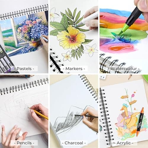 Ohuhu A4 Skizzenbuch Mischtechnik - 200g/m² säurefreies Papier (124 Seiten/62 Blatt), Spiralbindung Zeichenbuch A4 für Aquarell, Acryl & Bleistift, Sketchbook Ideal für Nass- & Trockentechniken thumbnail 2