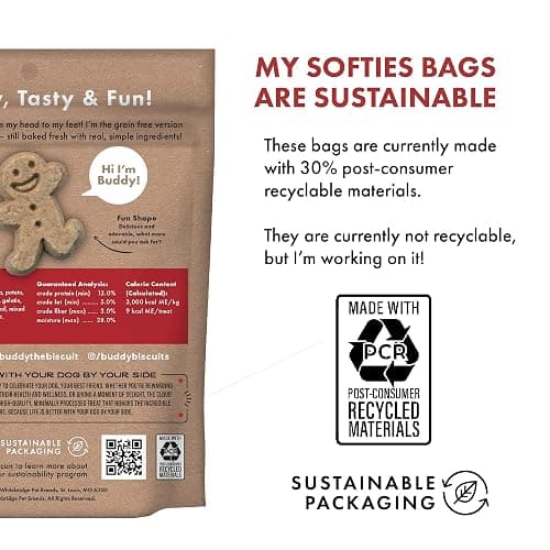 Buddy Biscuit Softies 5 oz Pouch, Grain-Free Soft & Chewy, Natural Grilled Beef Flavor Dog Treats, Oven Baked in the USA thumbnail 6