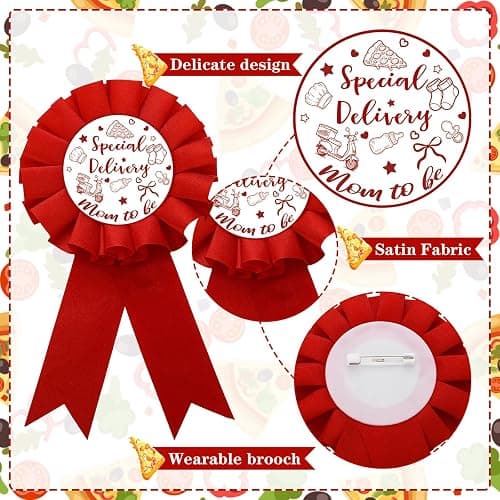 FineCheer Special Delivery Pizza Mom to Be Sash Baby Shower Dad to Be for Baby Shower Party Gender Reveals Party Favors Decorations for Boys and Girls Pregnancy Props Keepsake Gifts thumbnail 4