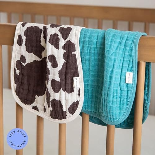 Itzy Ritzy Set of 2 Baby Burp Cloths – Ultra-Soft Absorbent Burping Cloths for Babies - Made of 100% Cotton Muslin and Generously Sized with Trendy Coordinating Prints – Machine Washable (Cow Print) thumbnail 7