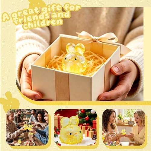 Stress Relief Glitter Bunny Squeeze Toy - Anxiety Calming Sensory Fidget Toy, Soft Squishy Ball for Kids Adults ADHD Autism, Yellow Jelly Hops thumbnail 6