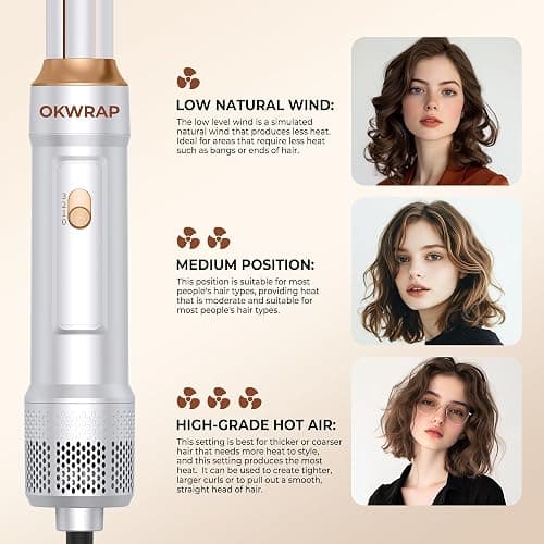 6 in 1 Blow Dryer Brush, Curling Wand Hair Air Styling Tools Set, Ionic with Massage Hot Air, Round Thermal Straightener,Left&Right Curling Wand thumbnail 5
