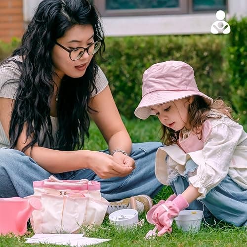 ROBOTIME Kids Gardening Set, 17PCS Kids Gardening Tools for Girls, Toddler Gardening Set with Hat, Apron, Gloves, Watering Can & Tool Bag – Outdoor Garden Toy Kit (Pink) thumbnail 8