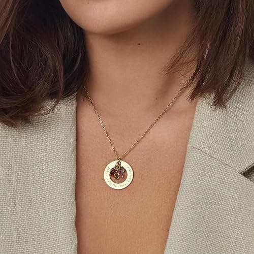 Birthstone Necklace for Mom 1 to 5 Kids Names and Birth Month Stones, Custom Family Jewelry for Women, Personalized Birthday Day, Mother's Day Gift for Wife Girlfriend, Grandma, 18k Gold Plated thumbnail 2