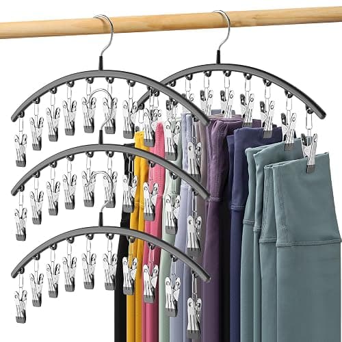 Legging Organizer for Closet, Metal Yoga Pants Hangers 4 Pack w/10 Clips Holds 40 Leggings, Space Saving Hanging Closet Organizer w/Rubber Coated Closet Organizers and Storage, Black - Image 1