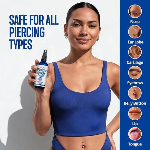 BodyJ4You Piercing Aftercare Spray - Saline Solution for Piercings Wound Wash Sterile Saline - Keloid Bump Removal Ear Nose Septum Belly Button Cartilage - Sea Salt Earring Cleaner Fine Mist 2 Fl Oz | Sea Salt Spray Ear Piercing Cleaner - Nose Septum Belly Button Nipple Cartilage - Earring Hole Fine Mist 2 Fl Oz Travel Size thumbnail 5