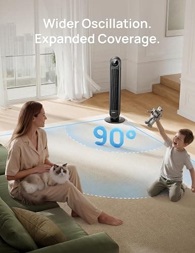 DREO Tower Fan for Bedroom, 28ft/s Velocity, Ultra Quiet Fan, 8 Speeds | 2026 Upgraded DC Motor, 90° Oscillating, 4 Modes Standing Fan, Bladeless Fan for Indoors, Floor Fans with Remote, Black thumbnail 6