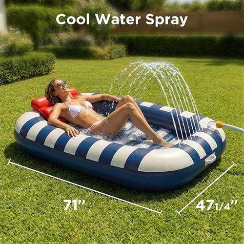 Funscape Inflatable Tanning Pool Floats W/Water Sprinkle, Floating Pool Lounger Floties for Adults, Blow up Sun Bath Tan Bed, Swim Raft Water Mat W/Pillow, Beach Lake Yard Summer Party Gifts (Blue) thumbnail 7