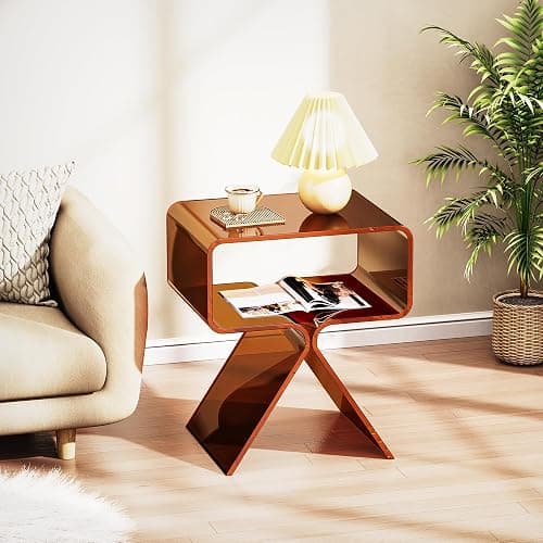 solaround Acrylic Nightstand Side Table Modern Design Clear Home Decor Display End Table for Living Room (Dark Brown) thumbnail 7