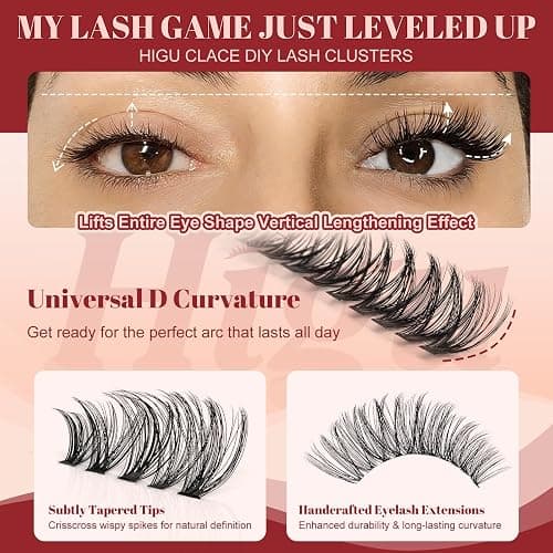 Higu clace Lash Clusters Kit 580pcs Eyelash Clusters 30-100D Lash Clusters | Natural Cluster Lashes Kit with Lash Bond and Tweezer, Easy to Use, Can DIY at Home,for Daily Wear(30D+40D+50D+60D+80D+100D) thumbnail 4