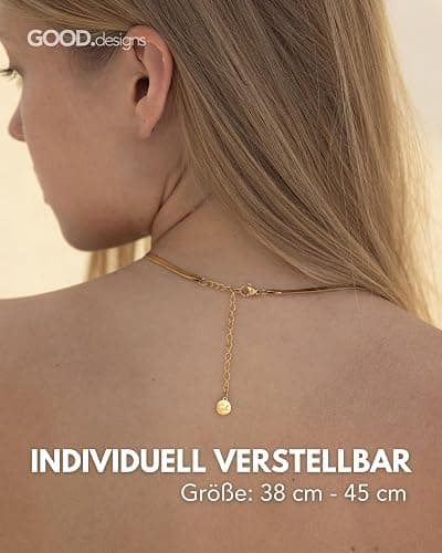 GD GOOD.designs Schlangenkette Damen - flache Halskette ohne Anhänger in Silber - Gold - Rosegold - Schwarz I Edelstahl Choker 3mm breit - Wasserfest thumbnail 4