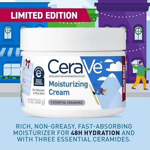 CeraVe Après Ski Moisturizing Cream, Body and Face Moisturizer for Dry Skin, Hyaluronic Acid and Ceramides, Daily Moisturizer, Oil-Free, Fragrance Free, Non-Comedogenic, Limited Edition, 12 Ounce thumbnail 4