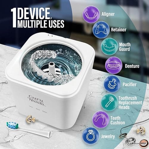 GuruNanda Retainer & Aligner Cleaning Pod for Retainers, Dentures, Mouthguards, Aligners, & Jewelry, 3 Modes, 45kHz Ultrasonic Retainer Cleaner, 190 ml capacity thumbnail 8