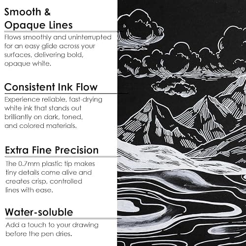 Grabie 6 White Acrylic Paint Markers, 0.7mm Extra Fine Tip Acrylic Paint Pens for Drawing, Coloring Books for Adults thumbnail 4