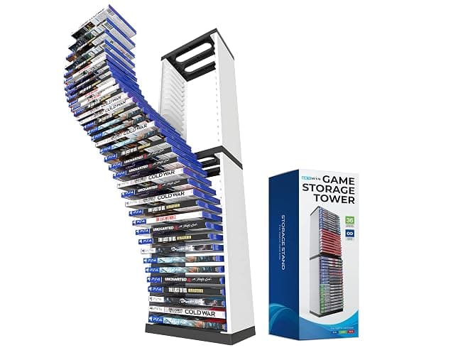 Skywin Video Game Storage Stand Tower, Video Game Storage Organizer for PS5/ PS4/ PS3/ Xbox Series S & X/Xbox one Game, Universal Game Disc Holder, 36 CD Storage Disk Tower for PS (White) - Image 1