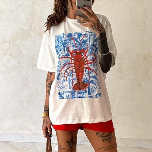 Y2k Oversized Graphic T Shirts Short Sleeve Crewneck Tees Baggy Tops thumbnail 3