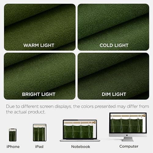 Joydeco Pinch Pleated Velvet Curtains 96 Inch Long 2 Panel Set Green Curtains for Bedroom Living Room, Thermal Insulated Back Tab Blackout Luxury Drapes with Adjustable Hooks (40”W x96”L,Olive Green) thumbnail 7