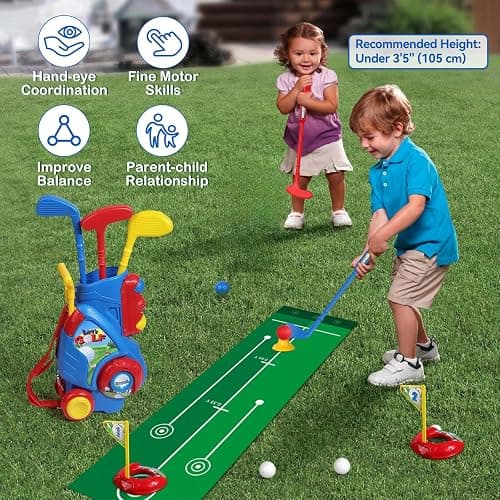 Liberry Toddler Golf Set for 2 3 4 Years Old Boys Girls, Upgraded Kids Golf Clubs Set with Cart, Putting Mat, Outdoor Indoor Sports Toy Birthday Gift, Blue thumbnail 6