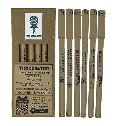 THE CREATOR The CREATOR - PLANTABLE Pens One pen reduces 6g of plastic added to the environment Go Green - Save Earth Give a gift that speaks to the Heart, Pack of (6), WILDLIFE Theme, Brown - Image 1