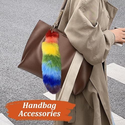 Ferricult Therian Tail with Clasp, 15.8 Inch Long Plush Rainbow Hanging Fluffy Fox Tail Keychain for Handbag Backpack, Therian Cosplay Fashion Accessories Pendant, Xmas Decorations thumbnail 4