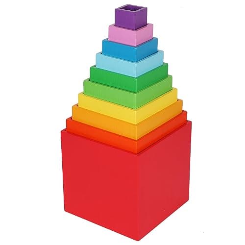 TOWO Wooden Stacking Boxes, Rainbow Nesting Sorting Cups for Toddlers | Rainbow wooden stacking cubes support color sorting, nesting and early learning; Montessori toy for toddlers age 2+ thumbnail 4