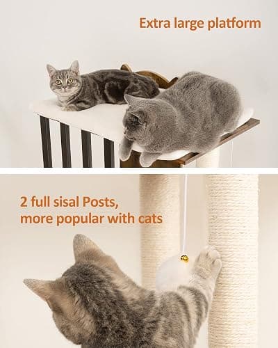 FourFurPets 43.8in 3-Tier Modern Cat Tree Tower Condo, Cat Scratch Posts for Indoor Cats, Big Plate, Two 19.7in Full Sisal Scratching Posts, Rustic Brown thumbnail 4
