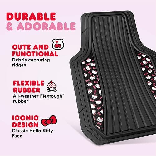Hello Kitty Car Mats 4pc Floor Mats for Cars Trucks SUVs Black Car Floor Mats for Women Men Accessories Rubber Heavy Duty Cute Non-Slip Always Front Rear Hello Kitty Cars Accessories Black/Red thumbnail 2