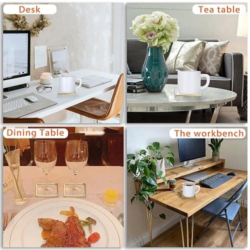 JuxYes Set of 7 Glass Coasters with Holder, Gold Elegant Cup Coasters for Coffee, Tea, Wine - Square Brass Edge Glass Mats for Coffee Table thumbnail 9