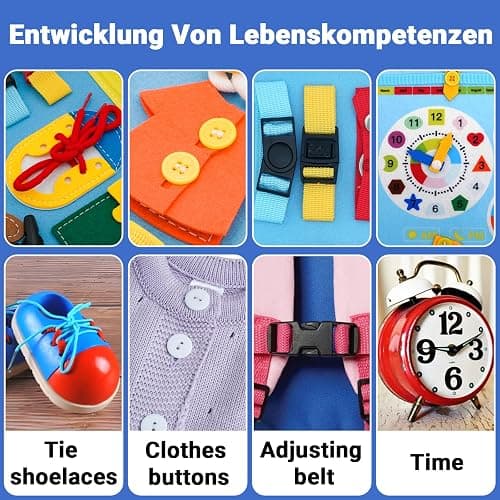 MEGRANATE Montessori Busy Board, Baby Busy Book Educational Learning Toys for Toddlers Quiet Book Activity Books Buckle Toy Fine Motor Skills Toys for 3+ Year Old Kids (Blue) thumbnail 5