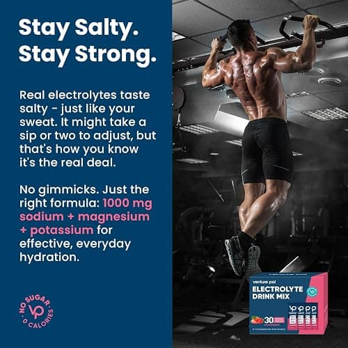 Venture Pal High Sodium Sugar Free Electrolytes Powder Packet - Hydration Packets with Vitamin, Sodium & Potassium | Zero Calories | Vegan, Keto & Paleo Friendly Electrolyte Drink Mix - 30 Sticks thumbnail 3